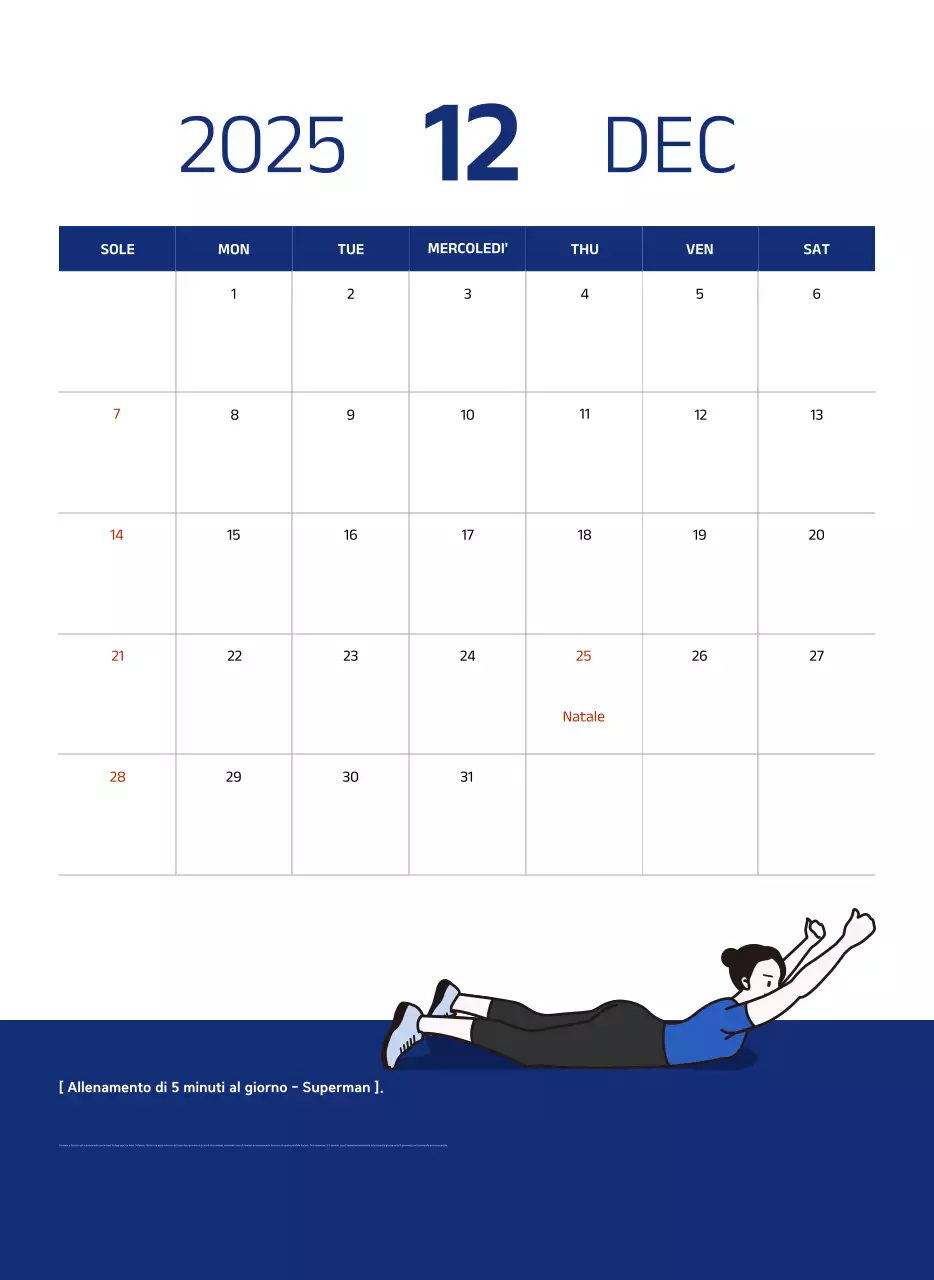 Calendario semplice con illustrazioni blu e pulite