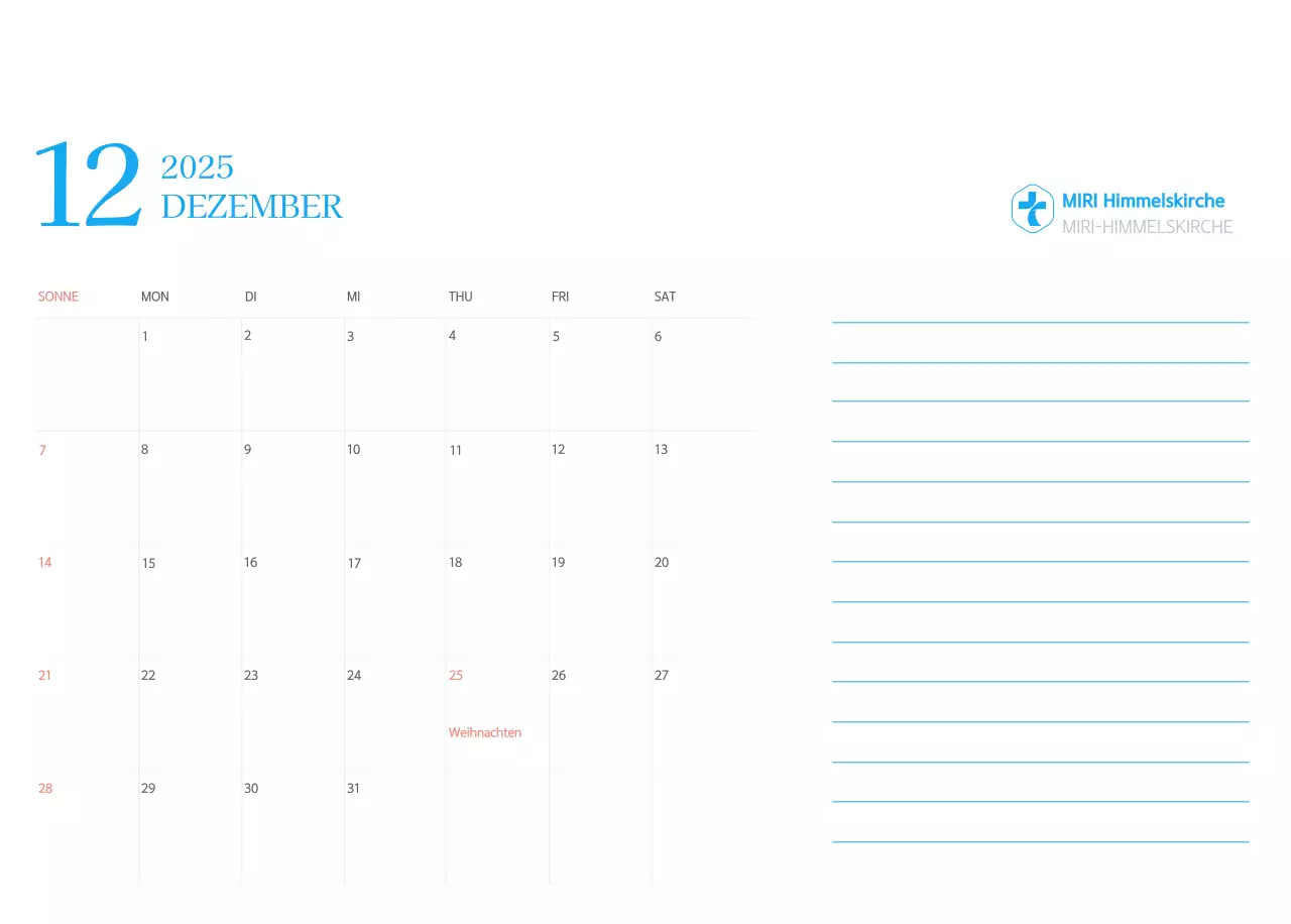 Blaues modernes Konzept Kirchenkalender