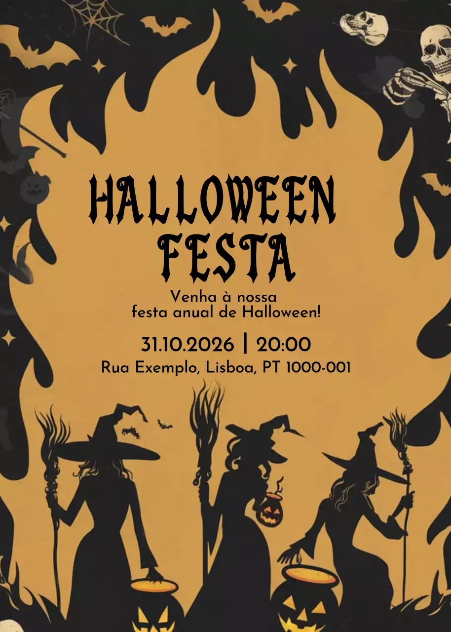 Convite de Halloween gótico laranja
