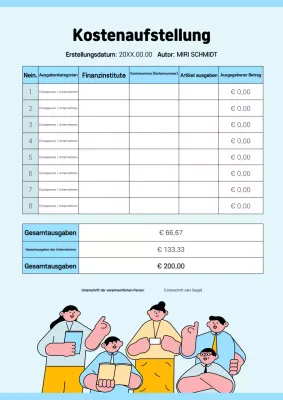 Analyse einer einfachen, hellblauen Spesenabrechnung