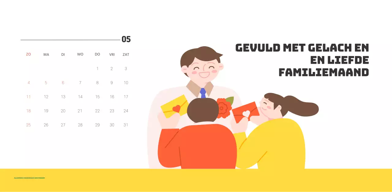 Een feestelijk ziekenhuis met illustraties met gezondheids- en gezinsthema's en kleurrijke accenten