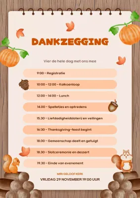 oranje rustiek Thanksgiving evenement schema