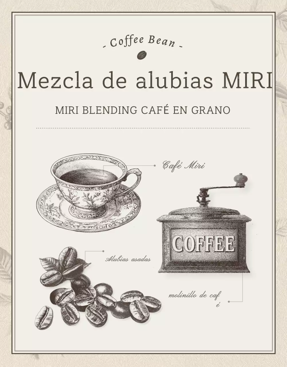 Granos de café vintage beige y marrón página de detalles