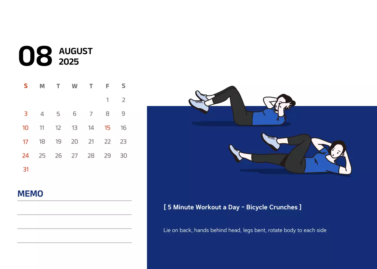Simple calendar with blue, clean illustrations