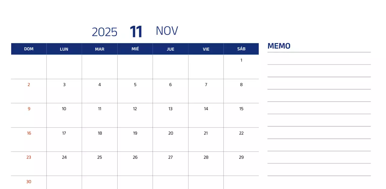 Calendario sencillo con ilustraciones azules y limpias