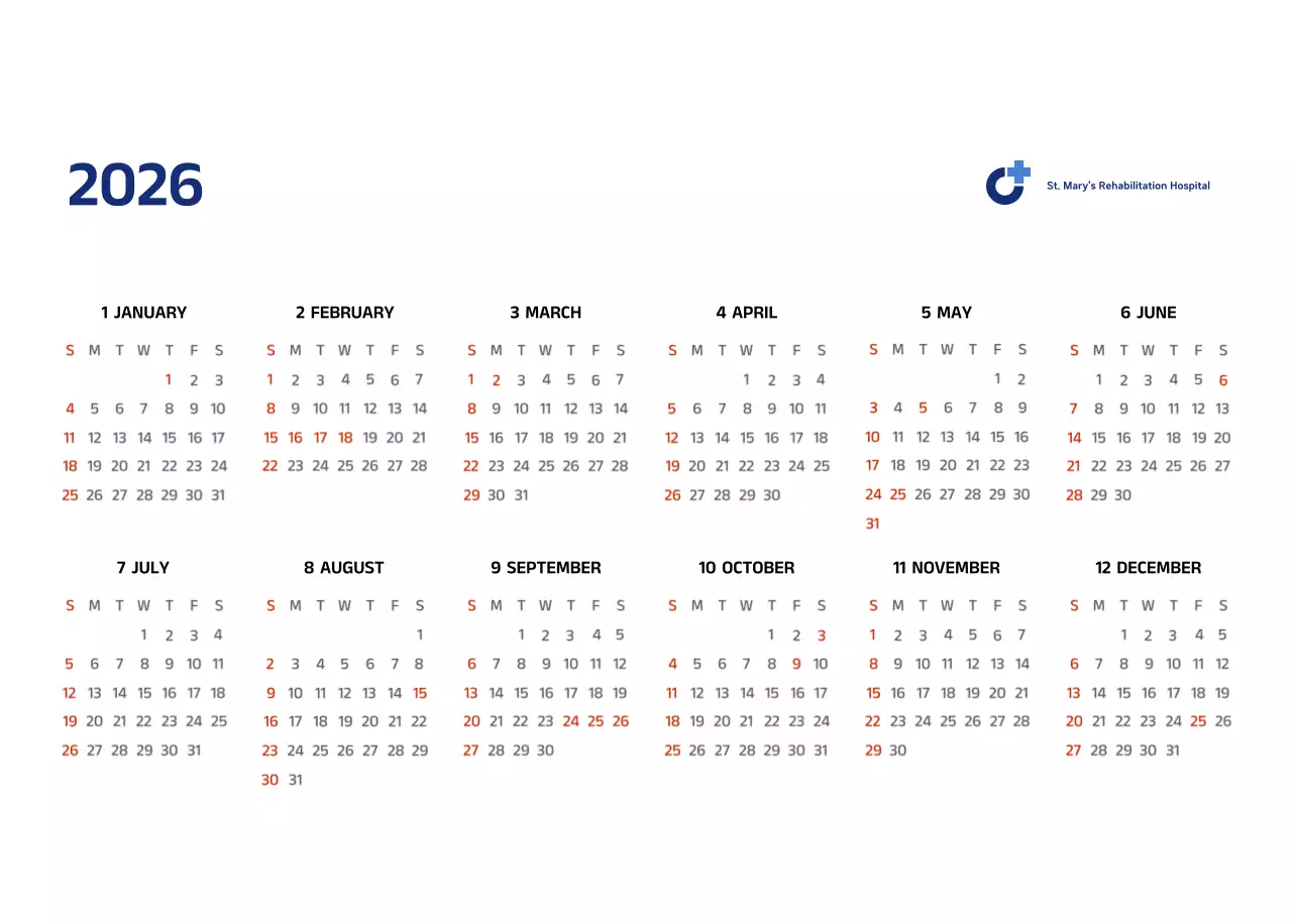 Simple calendar with blue, clean illustrations