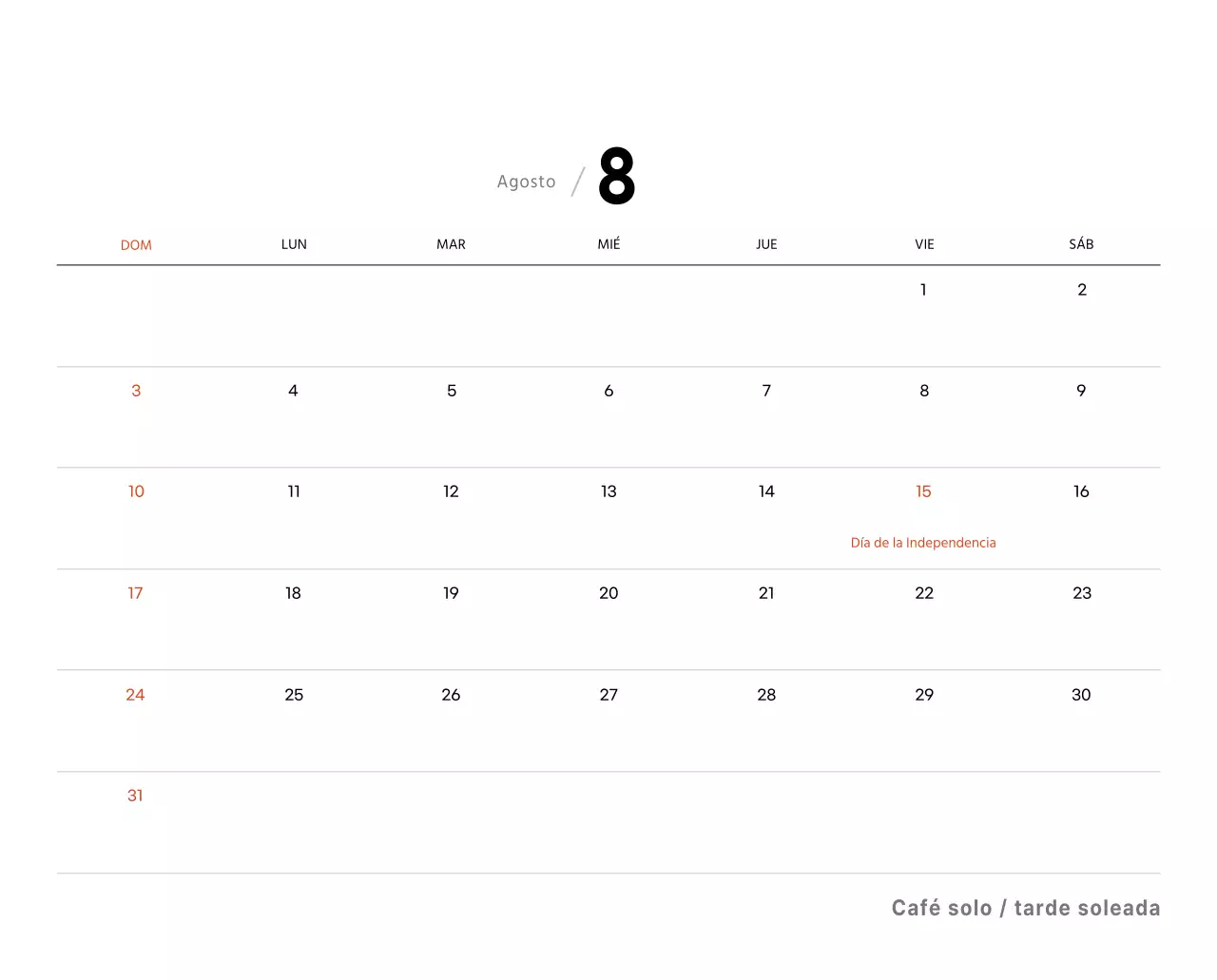 Sencillo calendario de sobremesa con fotos de cafés en tonos blancos