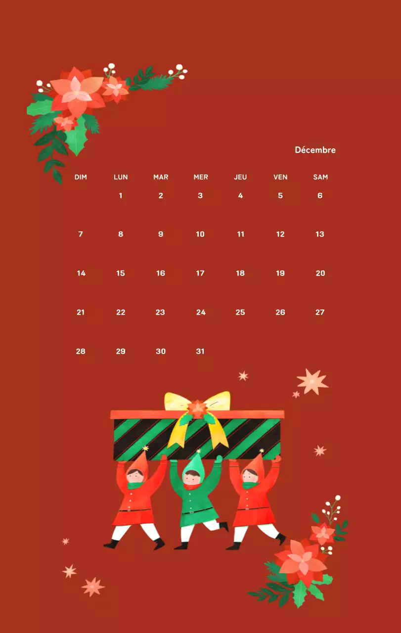Calendrier du Nouvel An avec illustrations chaleureuses