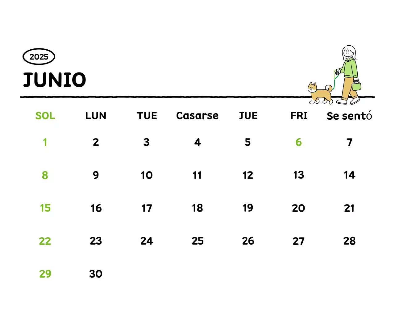 Calendario ilustrado con un bonito estilo de líneas