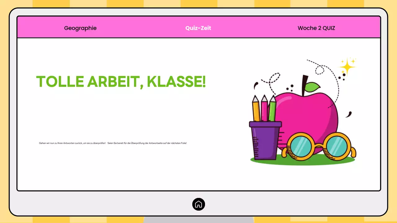 Rosa und gelbes Quiz zur modernen Geografie