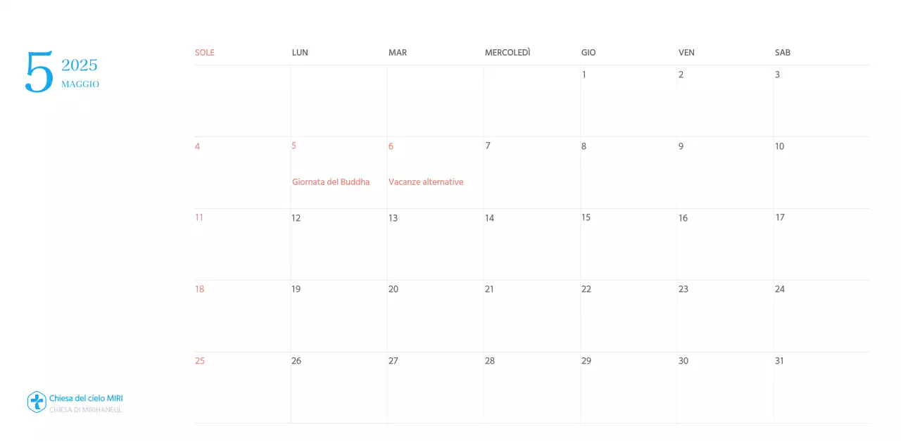 Calendario ecclesiastico blu di concezione moderna