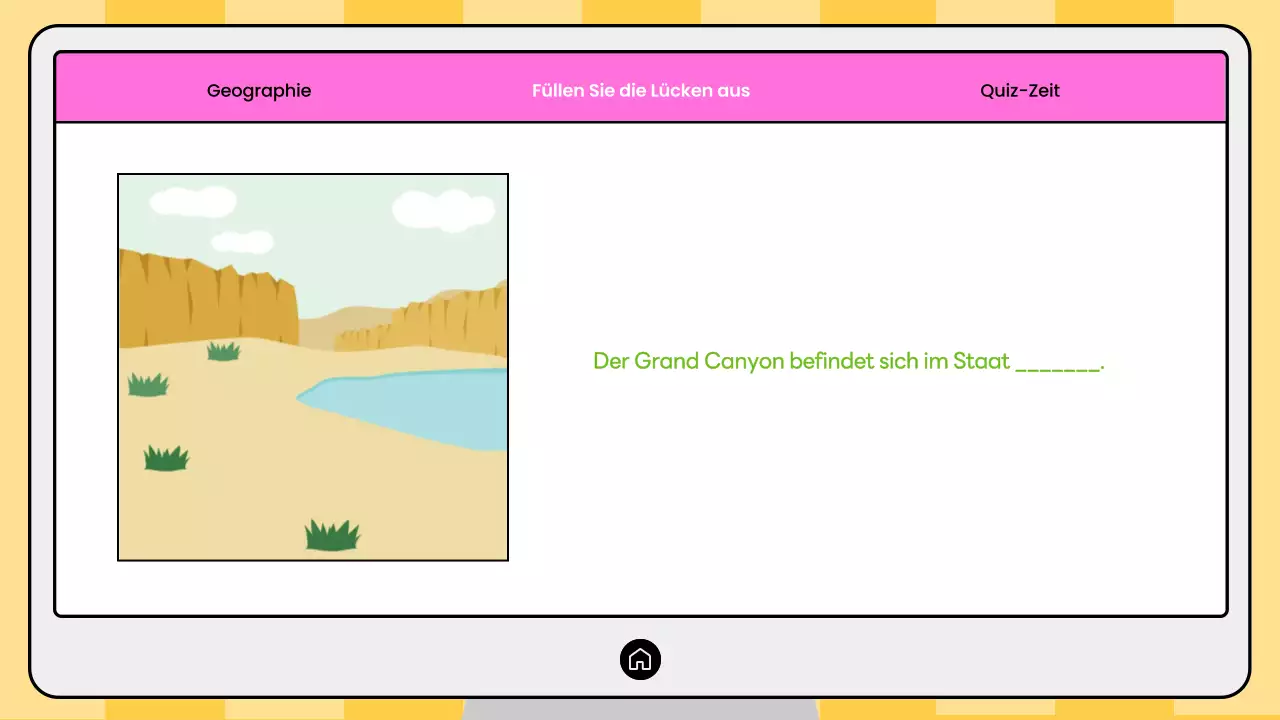 Rosa und gelbes Quiz zur modernen Geografie