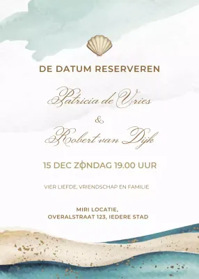 Beige blauw gouden huwelijksuitnodiging elegante stijl