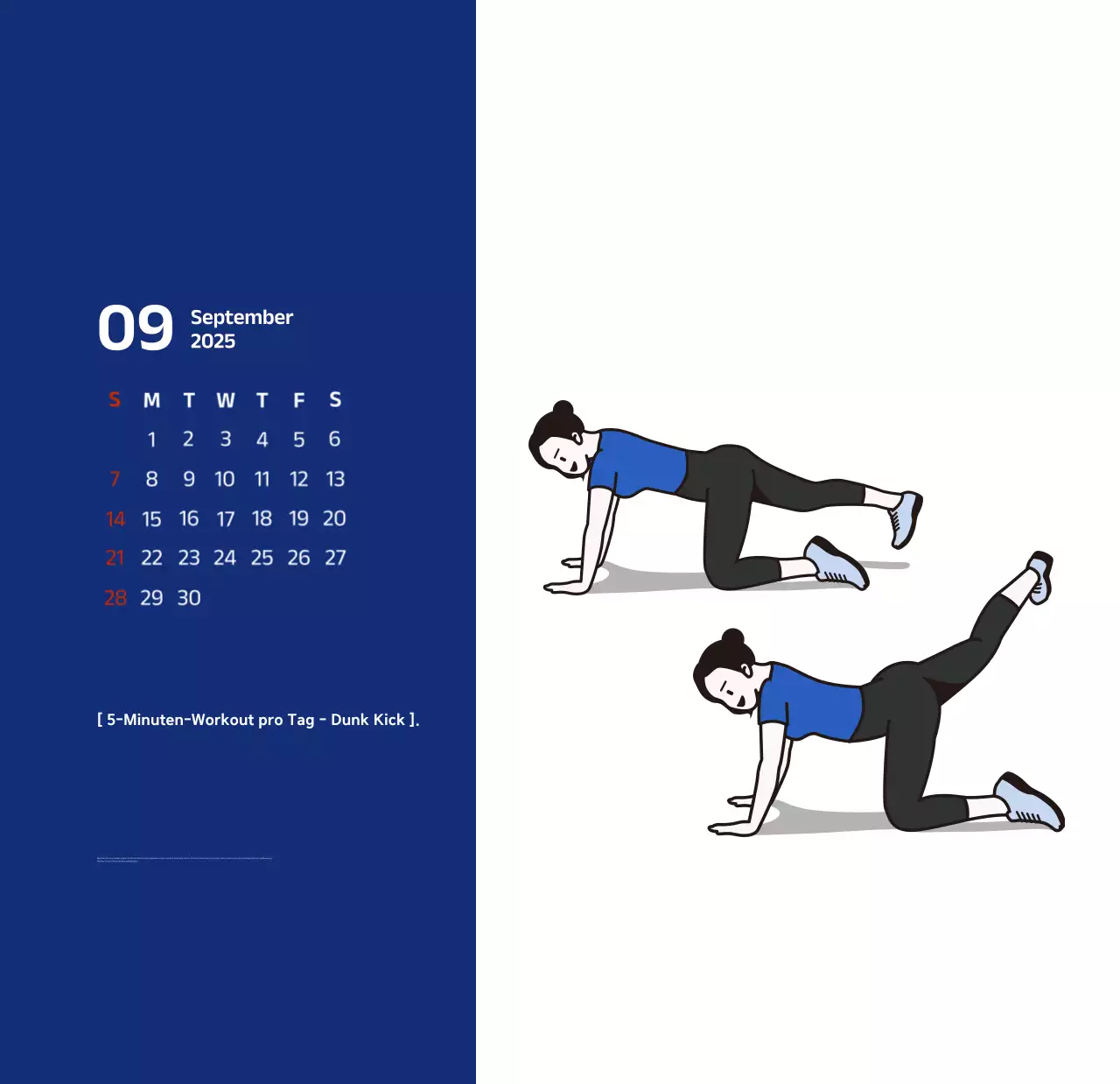 Einfacher Kalender mit blauen, klaren Illustrationen