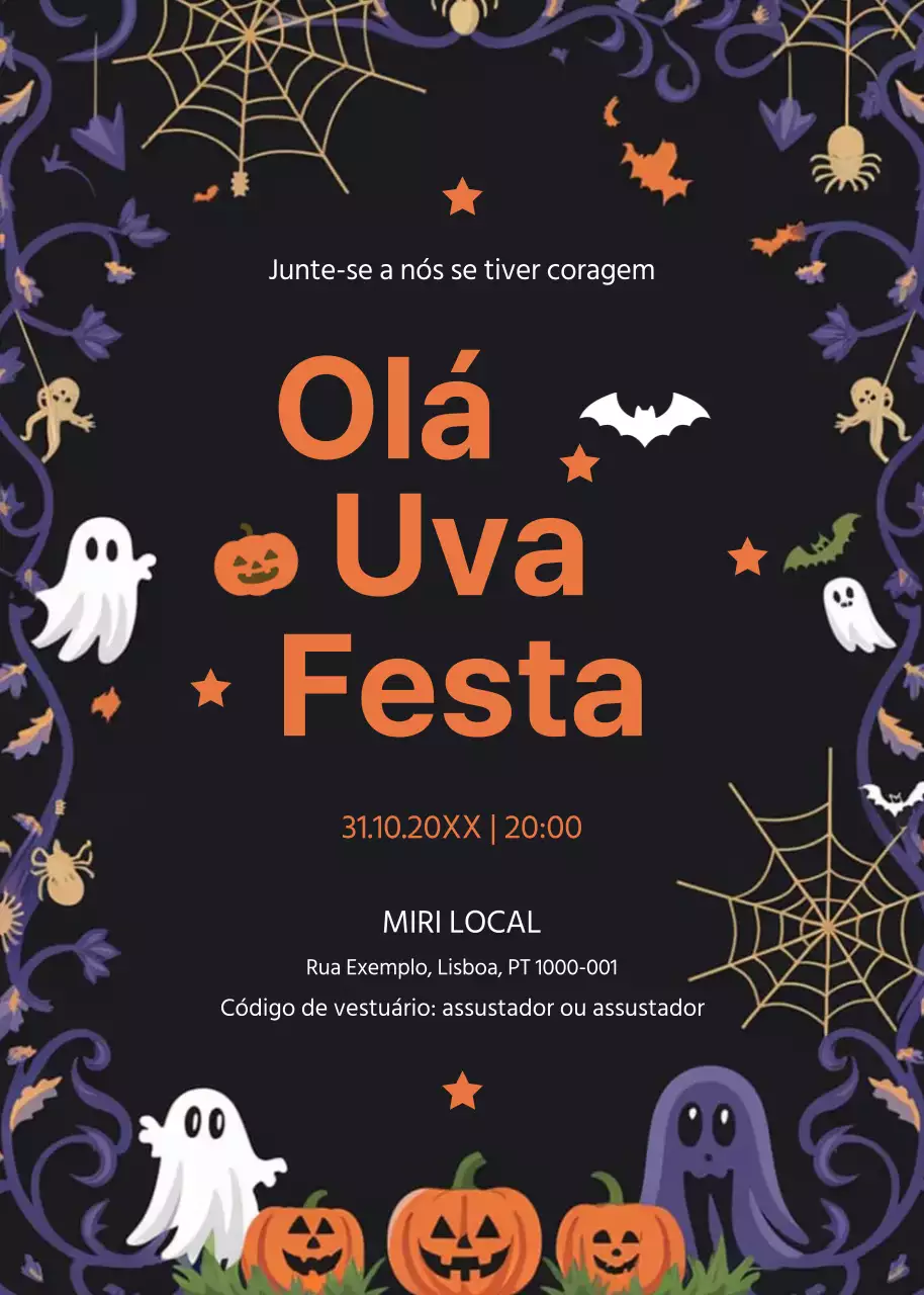 convite de Halloween gótico preto
