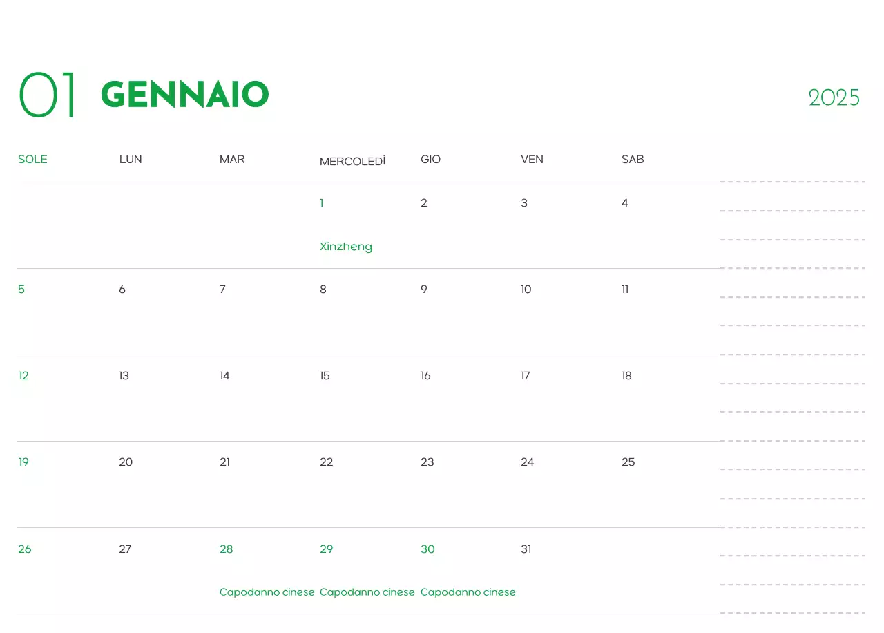 Un calendario con la foto di un cucciolo e un simpatico messaggio in colore verde.
