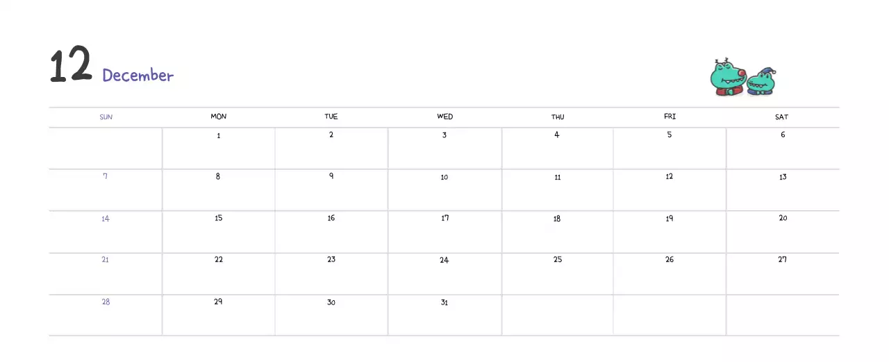 かわいいアゴイラストコンセプトのカレンダー