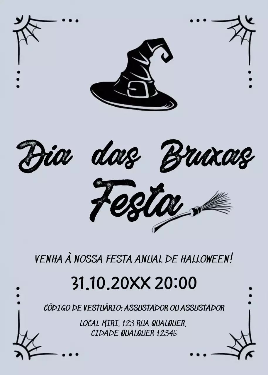 Convite de Halloween preto-cinzento estilo retro