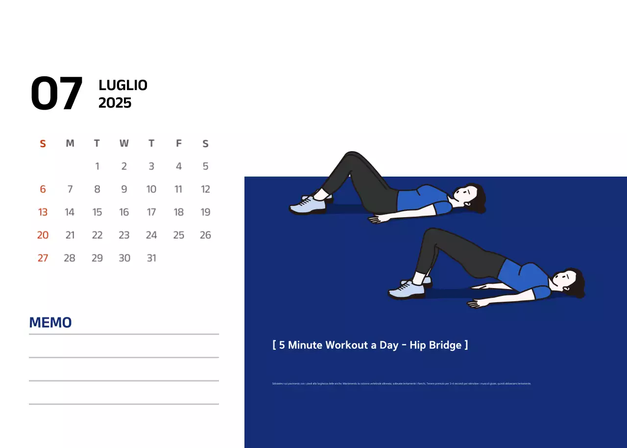 Calendario semplice con illustrazioni blu e pulite