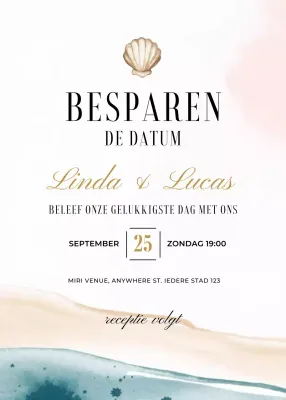 Gouden blauw oranje huwelijksuitnodiging elegante stijl