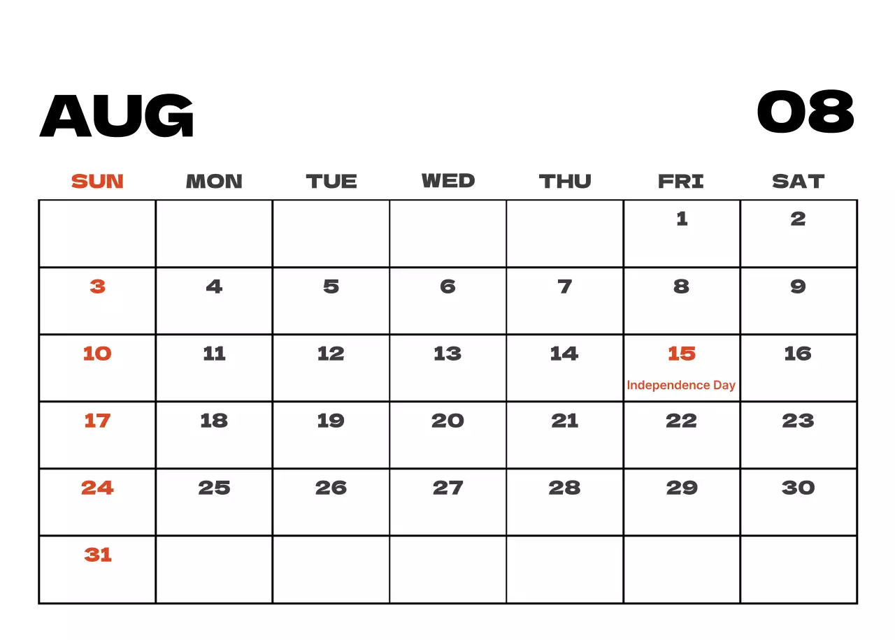 Sky photo clean calendar