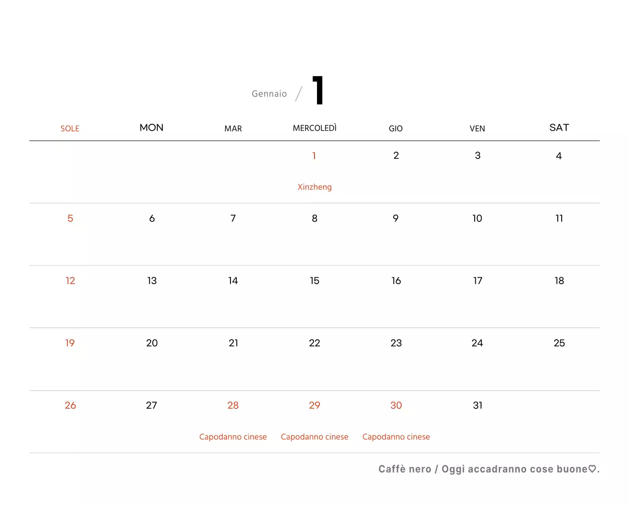 Semplice calendario da tavolo con foto di caffè per bar nei toni del bianco