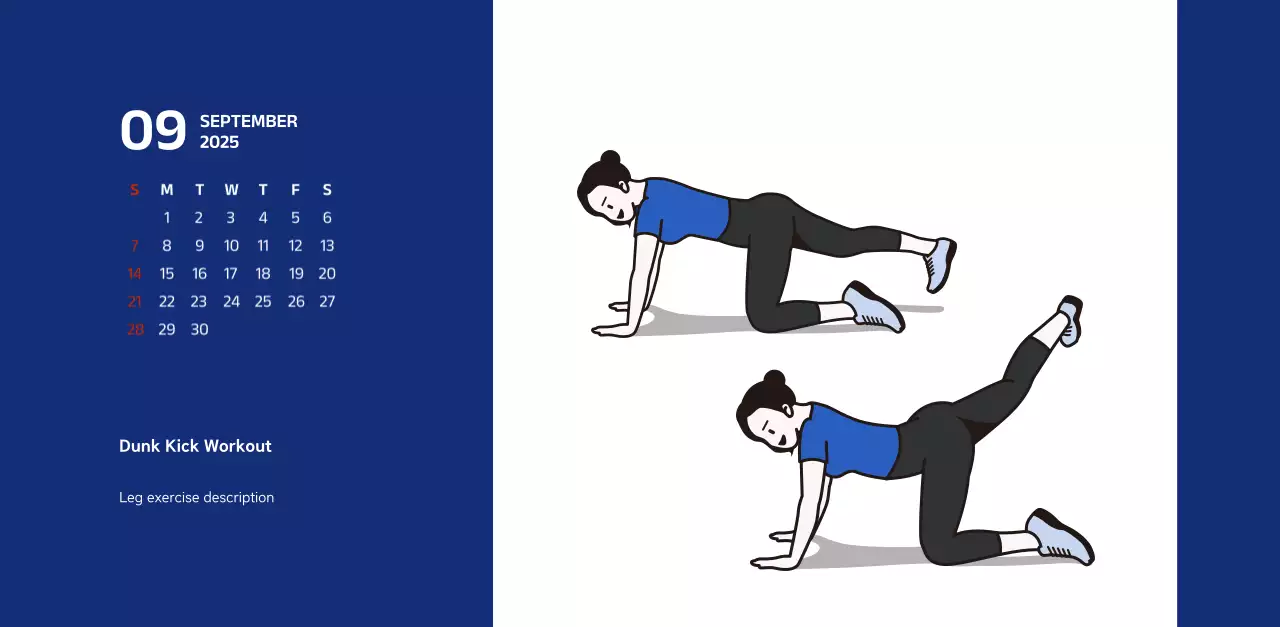 Simple calendar with blue, clean illustrations