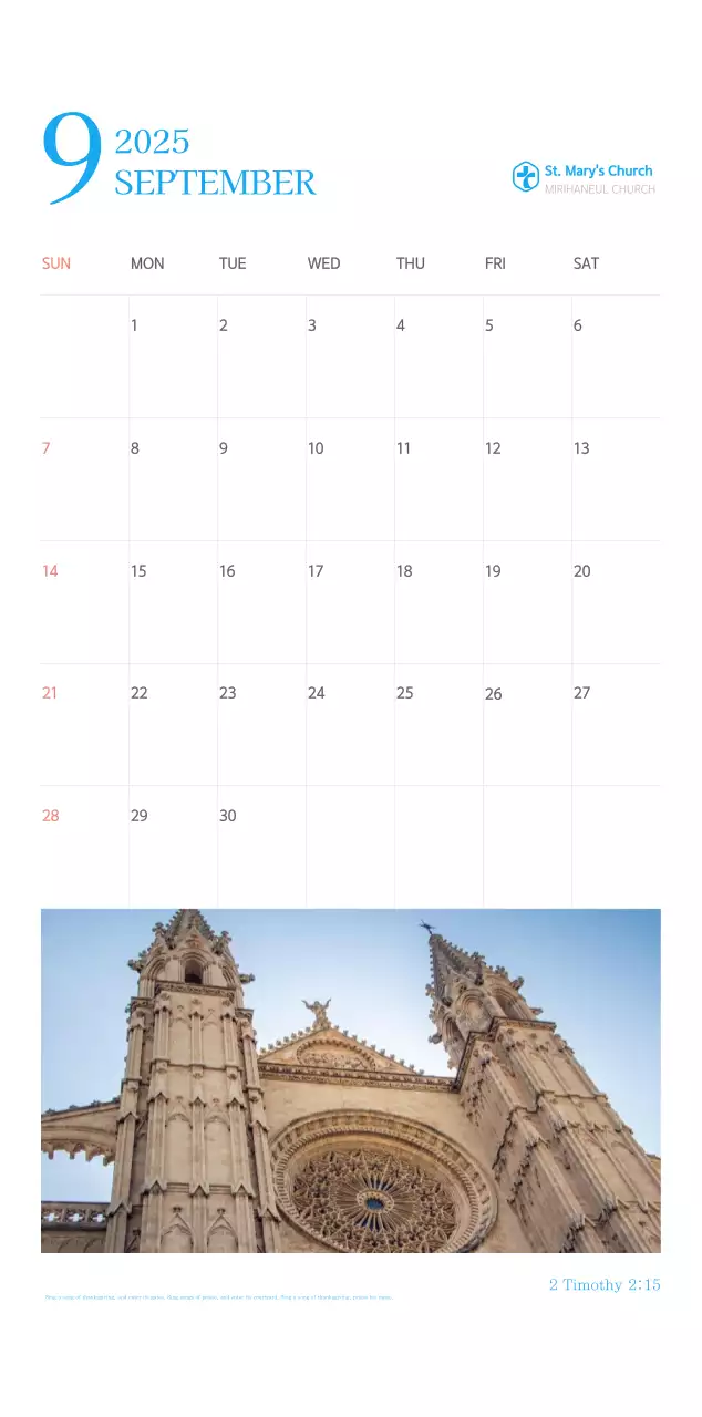 Blue modern concept church calendar