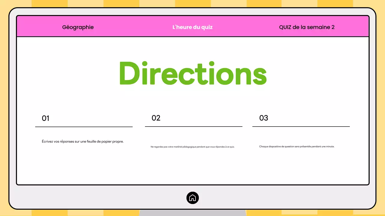 Quiz de géographie moderne rose et jaune