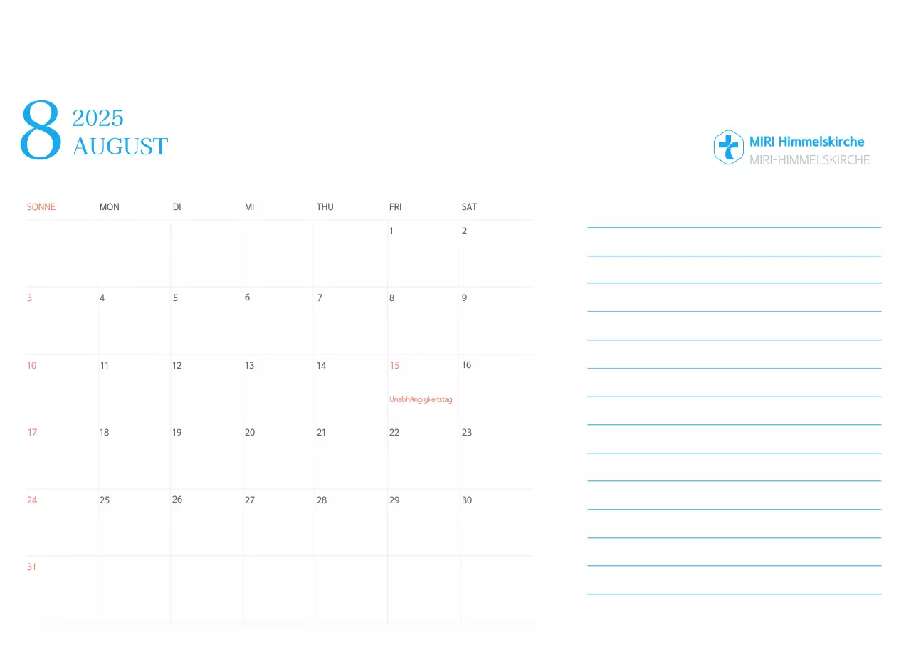 Blaues modernes Konzept Kirchenkalender