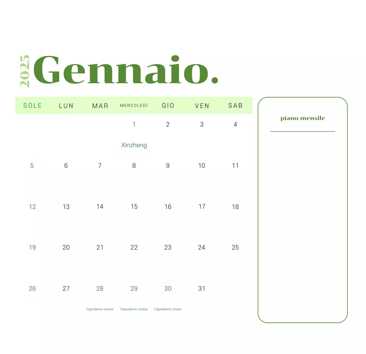 Calendario con illustrazioni giovanili su sfondo giallo-verde