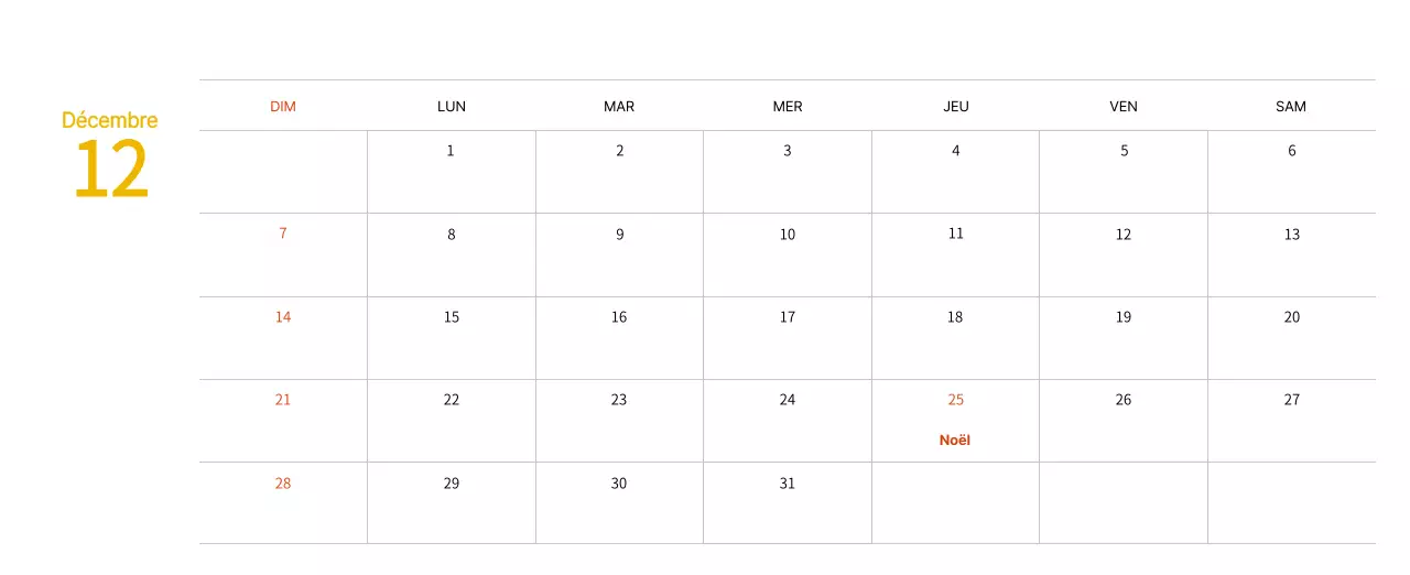 Calendrier du Nouvel An avec illustrations chaleureuses