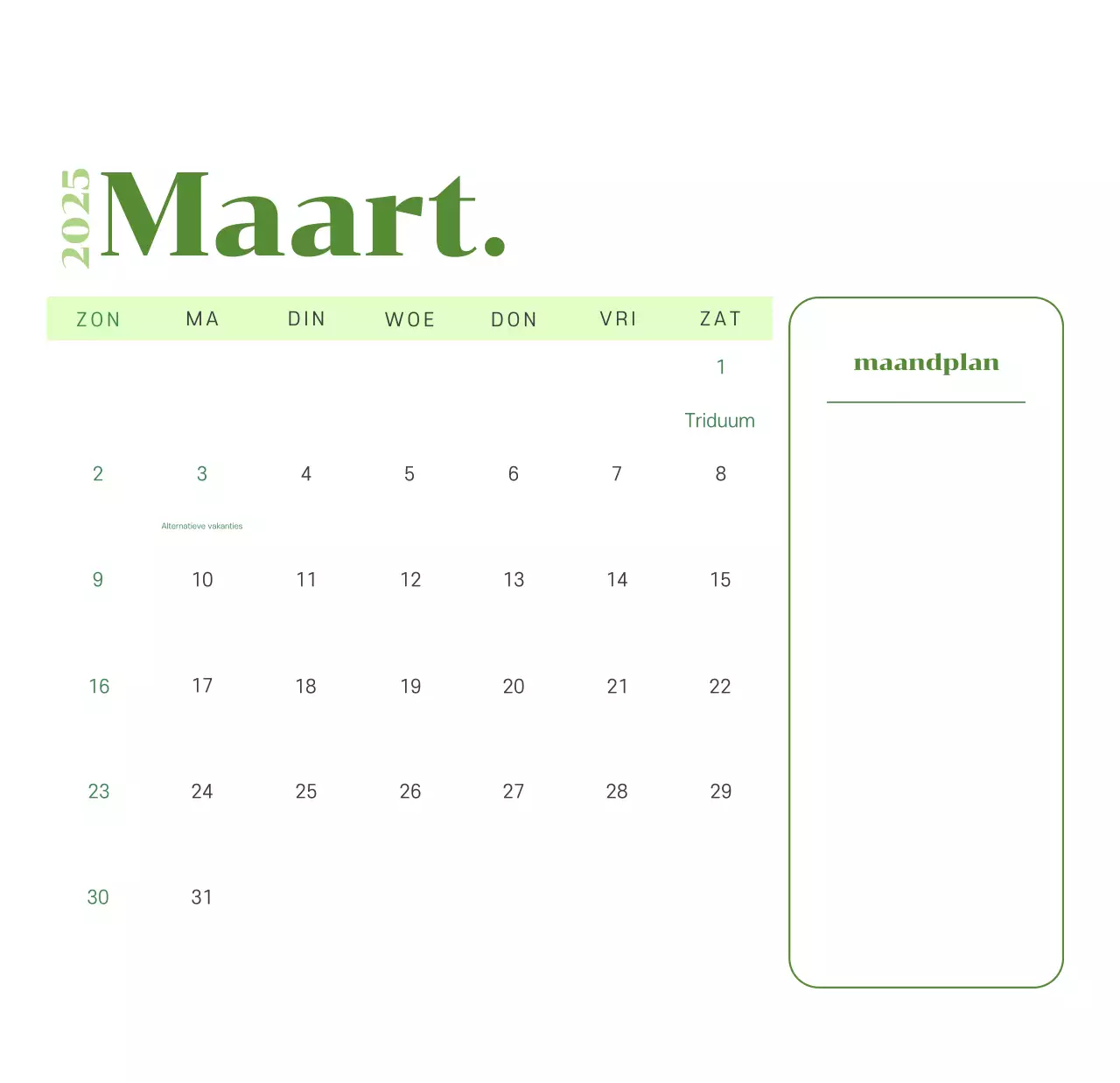 Kalender met jeugdillustraties op een geelgroene achtergrond