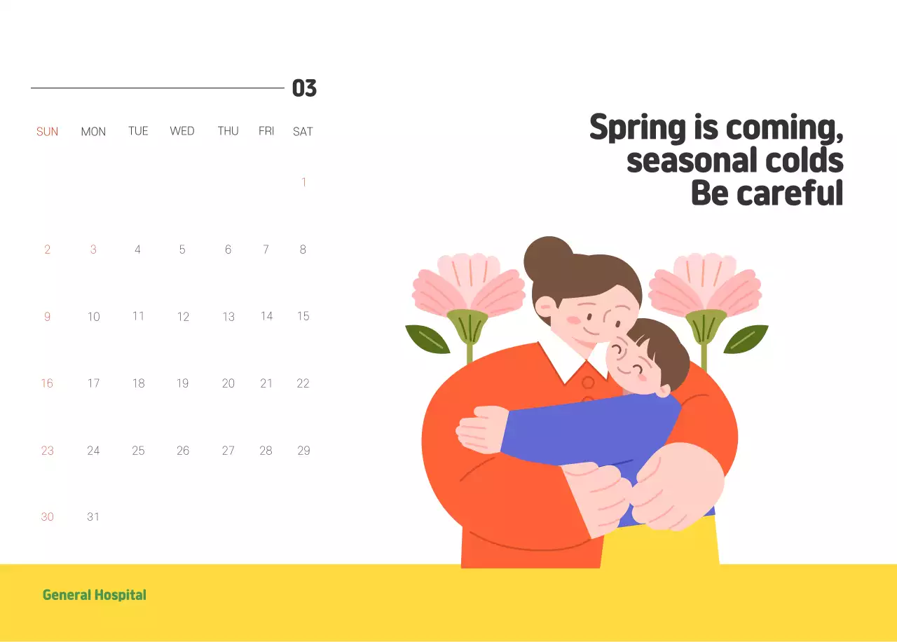 A holiday hospital with health and family themed illustrations and colorful accents