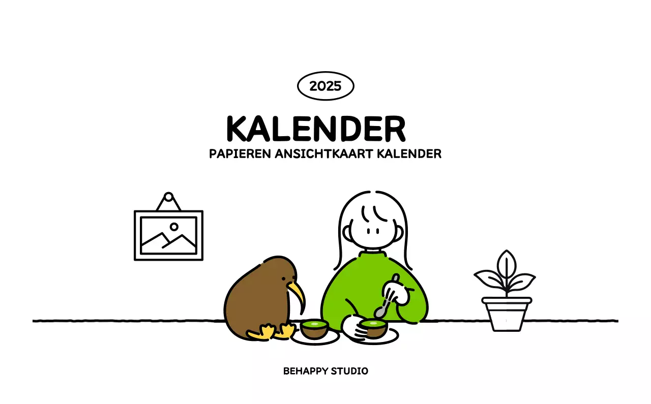 Geïllustreerde kalender met een mooie lijnstijl