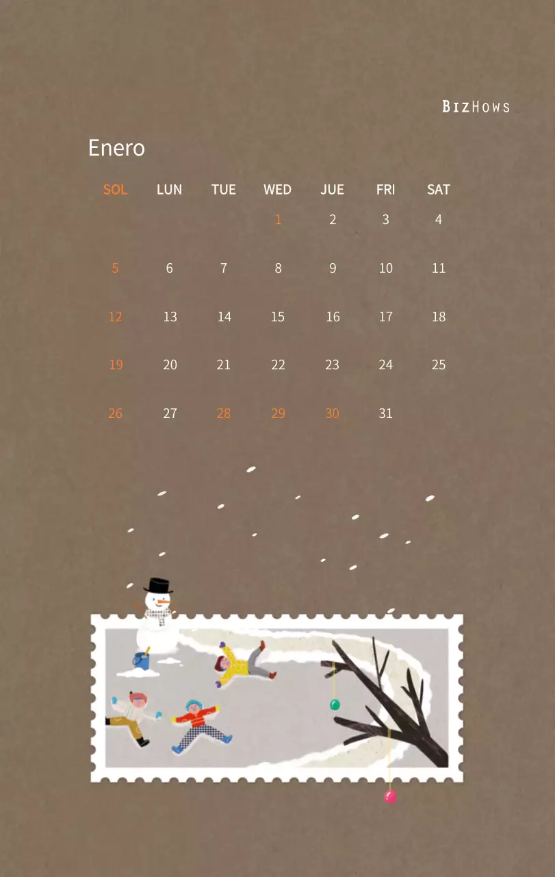 Calendario de Año Nuevo con cálidas ilustraciones