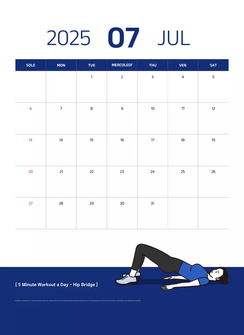 Calendario semplice con illustrazioni blu e pulite