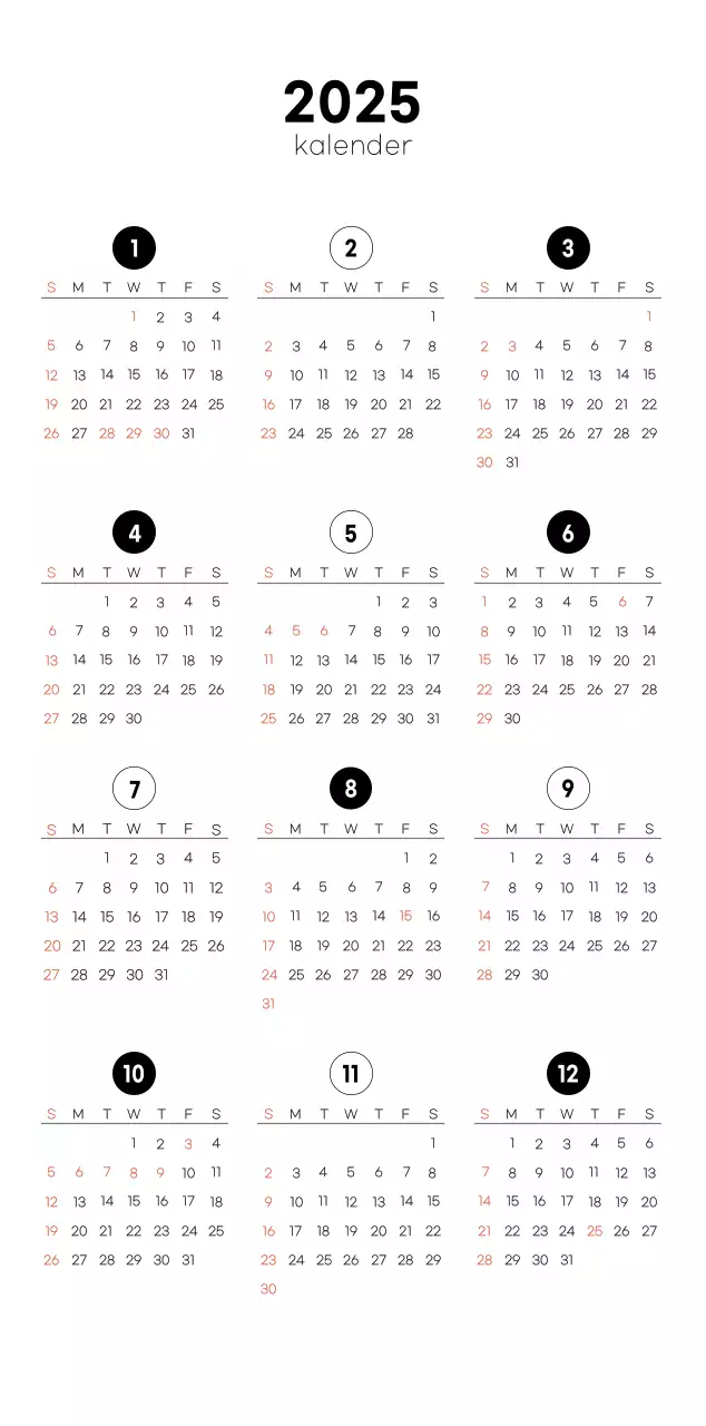 Minimalistische koffiekalender