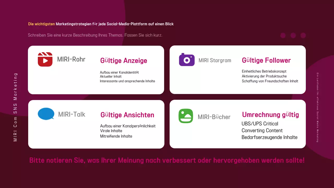 Förderung des modernen Marketing-Leitfadens für Marineblau und Regenbogen