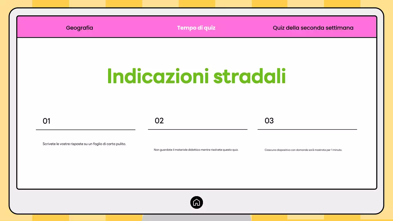 Quiz di geografia moderna rosa e giallo