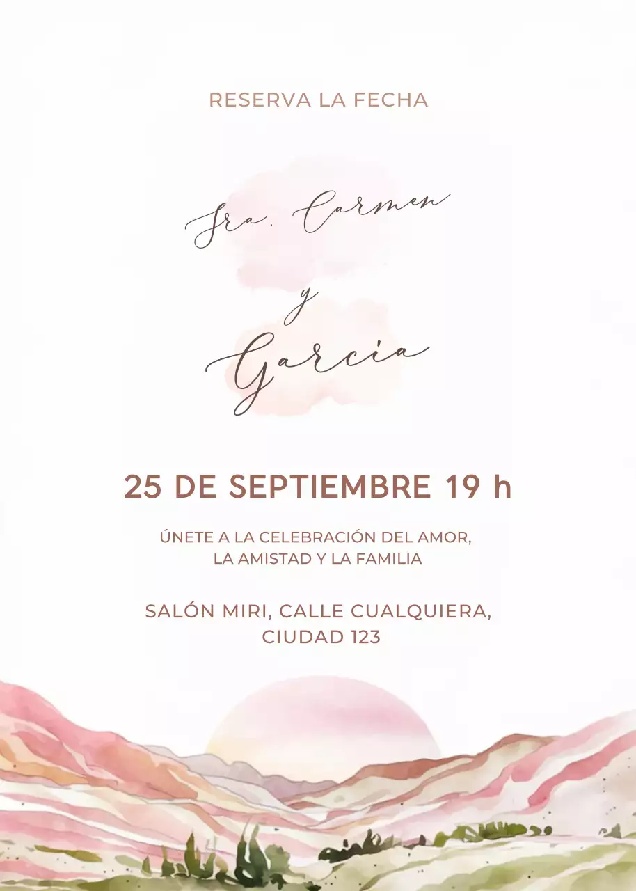 Invitación de boda rosa verde estilo elegante