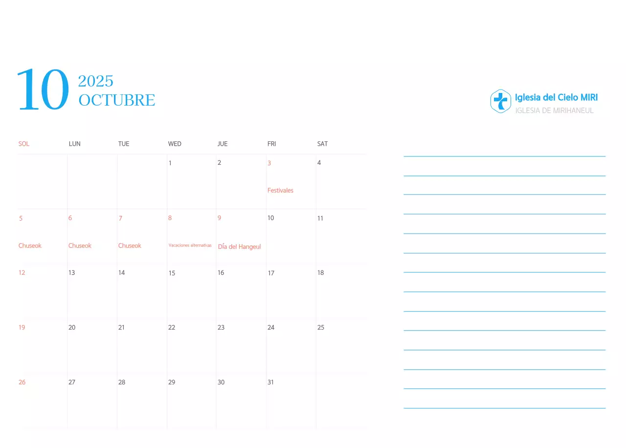 Calendario eclesiástico azul de concepto moderno
