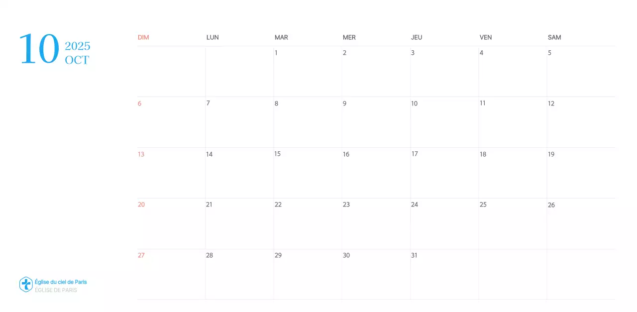 Calendrier d'église moderne bleu