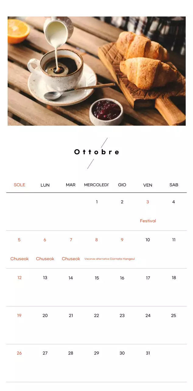 Calendario del caffè minimalista