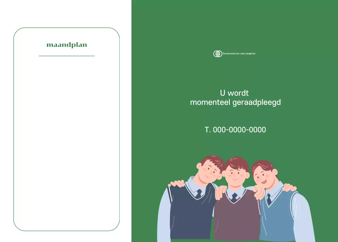 Kalender met jeugdillustraties op een geelgroene achtergrond