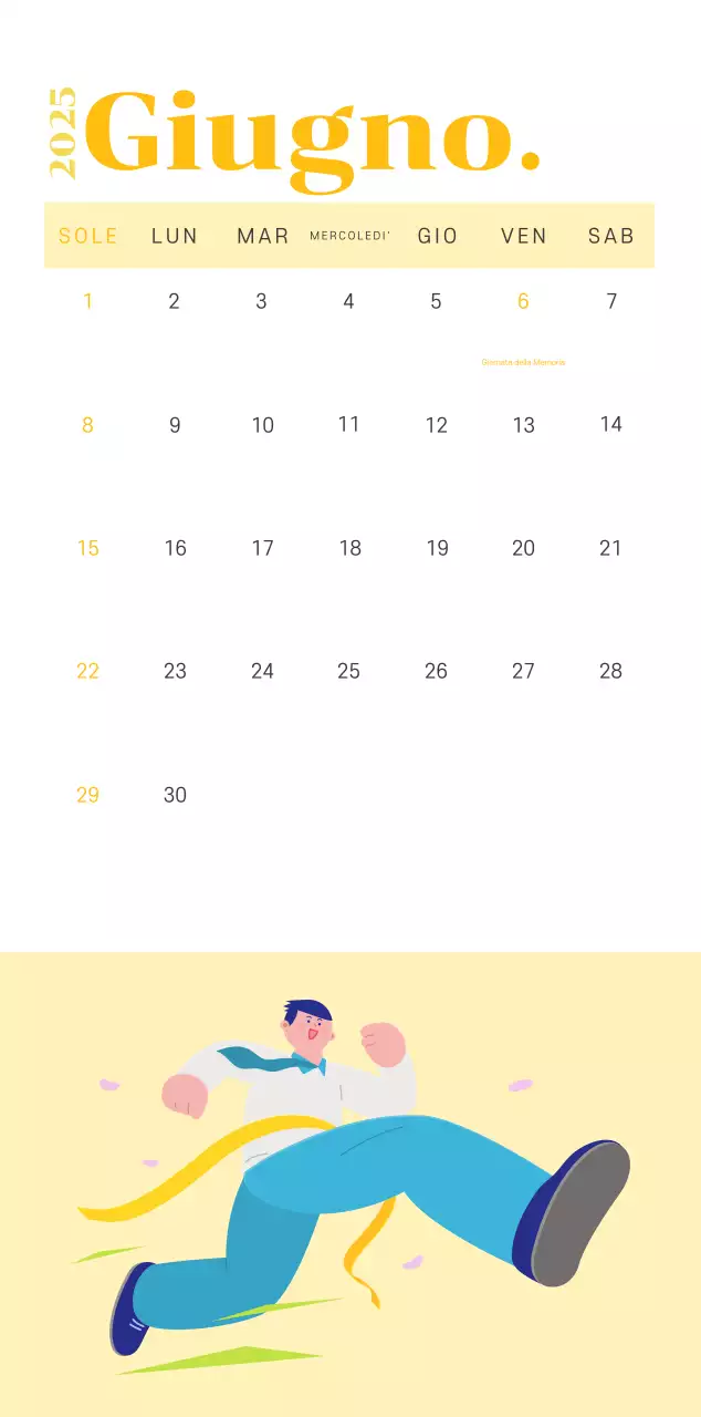 Calendario con illustrazioni giovanili su sfondo giallo-verde