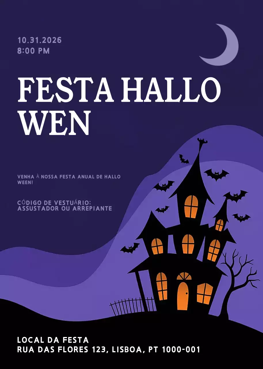 Convite de Halloween gótico roxo