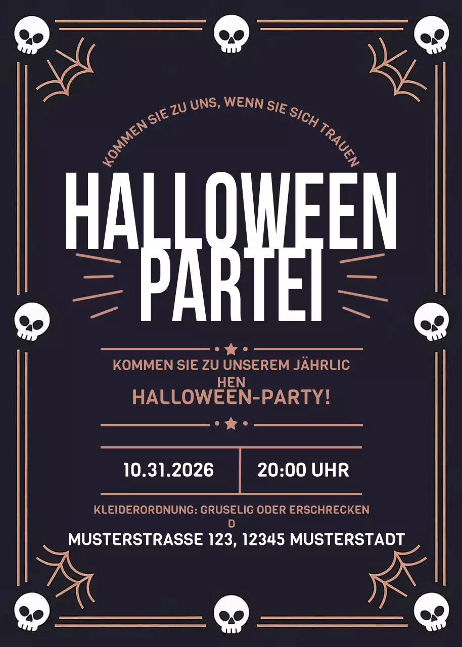 Schwarze Gothic-Halloween-Einladung