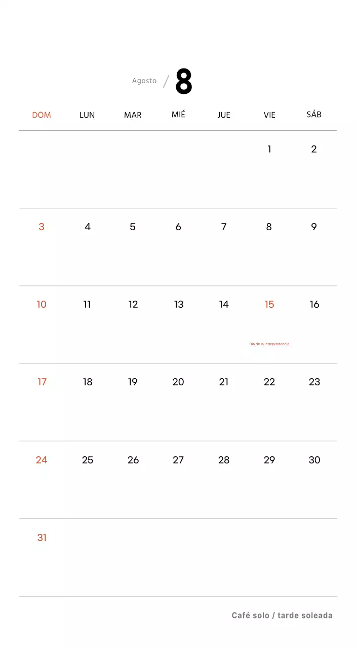 Sencillo calendario de sobremesa con fotos de cafés en tonos blancos