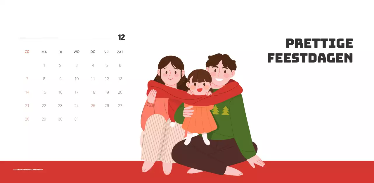 Een feestelijk ziekenhuis met illustraties met gezondheids- en gezinsthema's en kleurrijke accenten